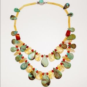 Turquoise, Citrine, Carnelian SS Necklace